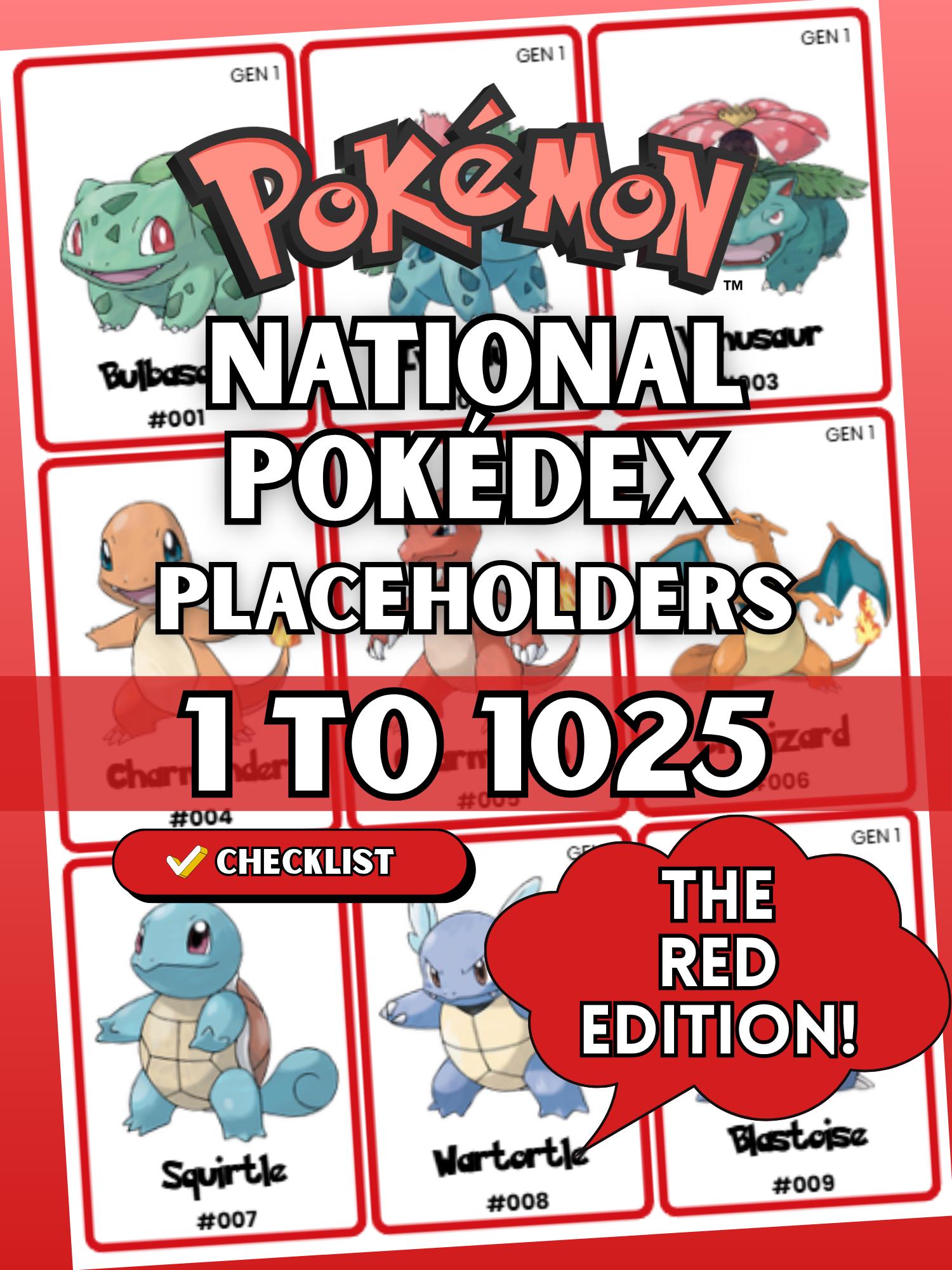 1025 card binder National Pokédex Placeholders Red 1-1025 with Checklist Printable Comp – NOWPOKE Variant:120(76GX 44TAG TEAM) one piece tcg booster Pokemon Trading Card Game: