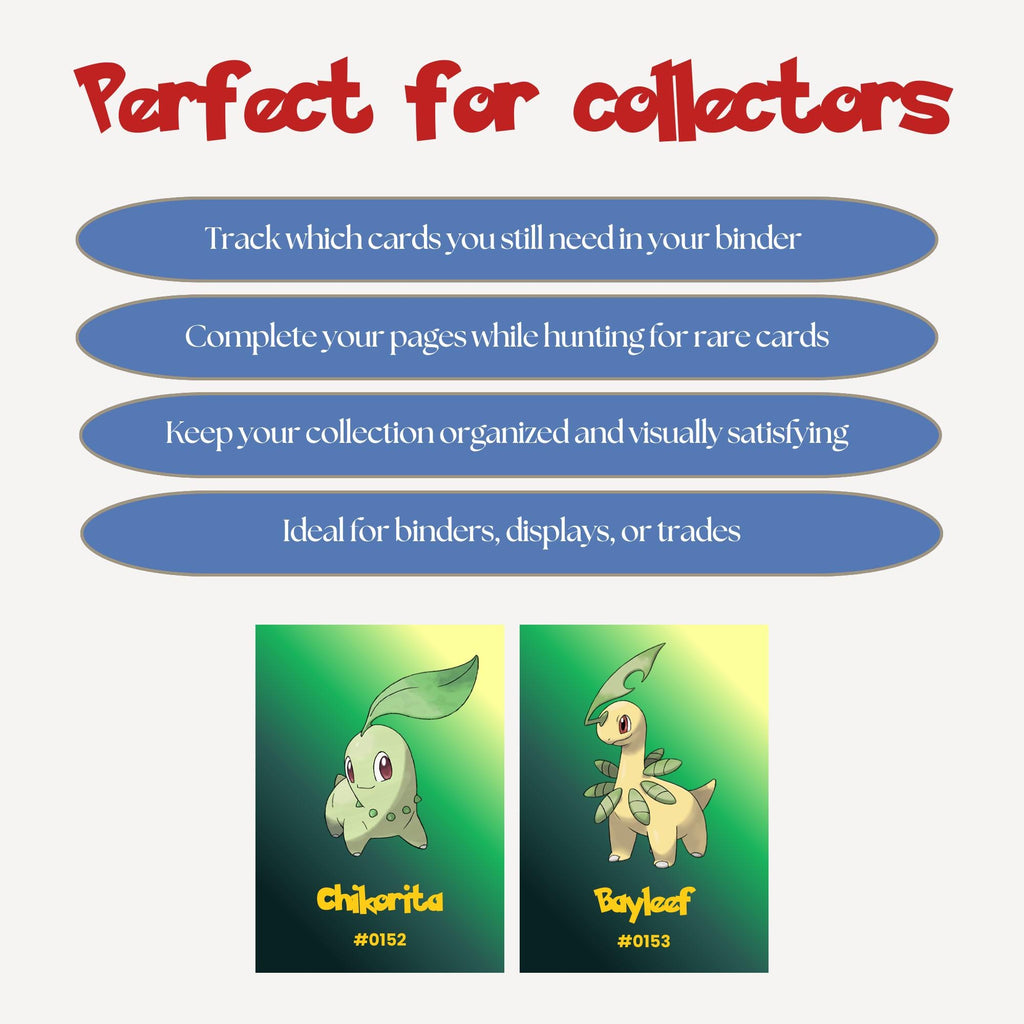 Pokémon Gen 2 National Pokedex Placeholders, Binder Inserts, Johto Collection (Digital Download)