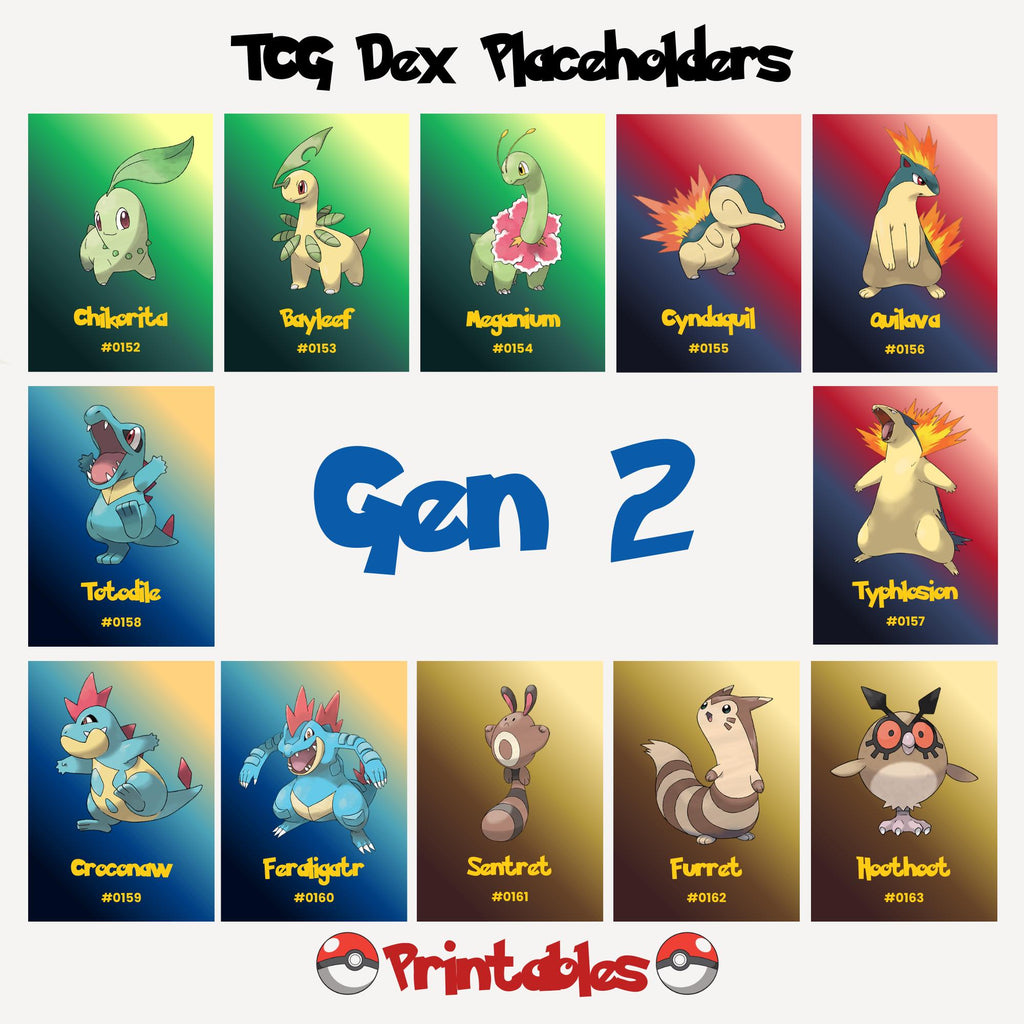 Pokémon Gen 2 National Pokedex Placeholders, Binder Inserts, Johto Collection (Digital Download)