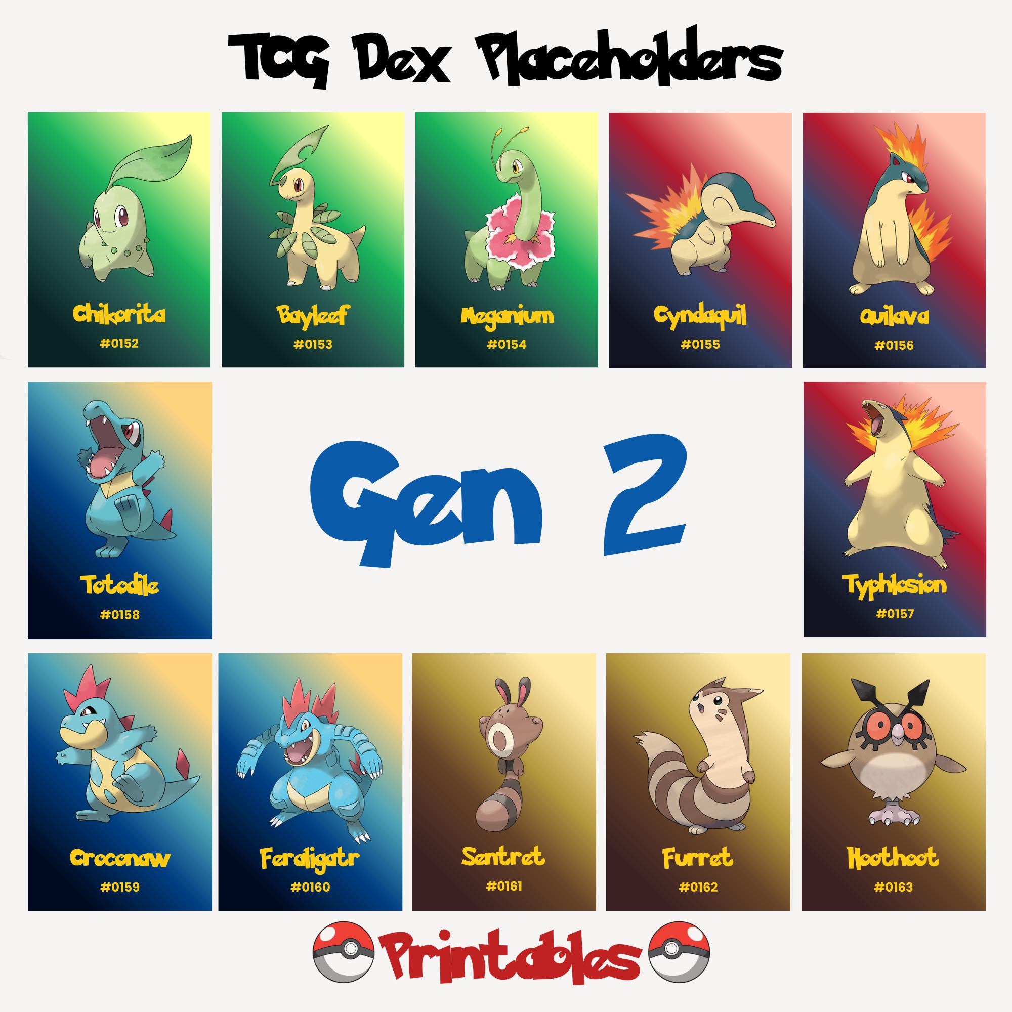 Pokémon Gen 2 National Pokedex Placeholders, Binder Inserts, Johto Collection (Digital Download)