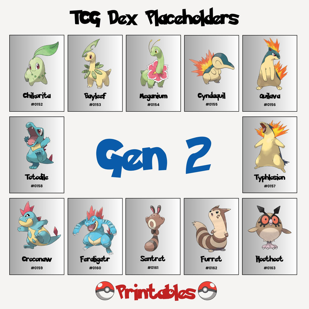 Pokemon Gen 2 Binder Inserts | Johto Collection (Digital Download), National Pokedex Placeholder