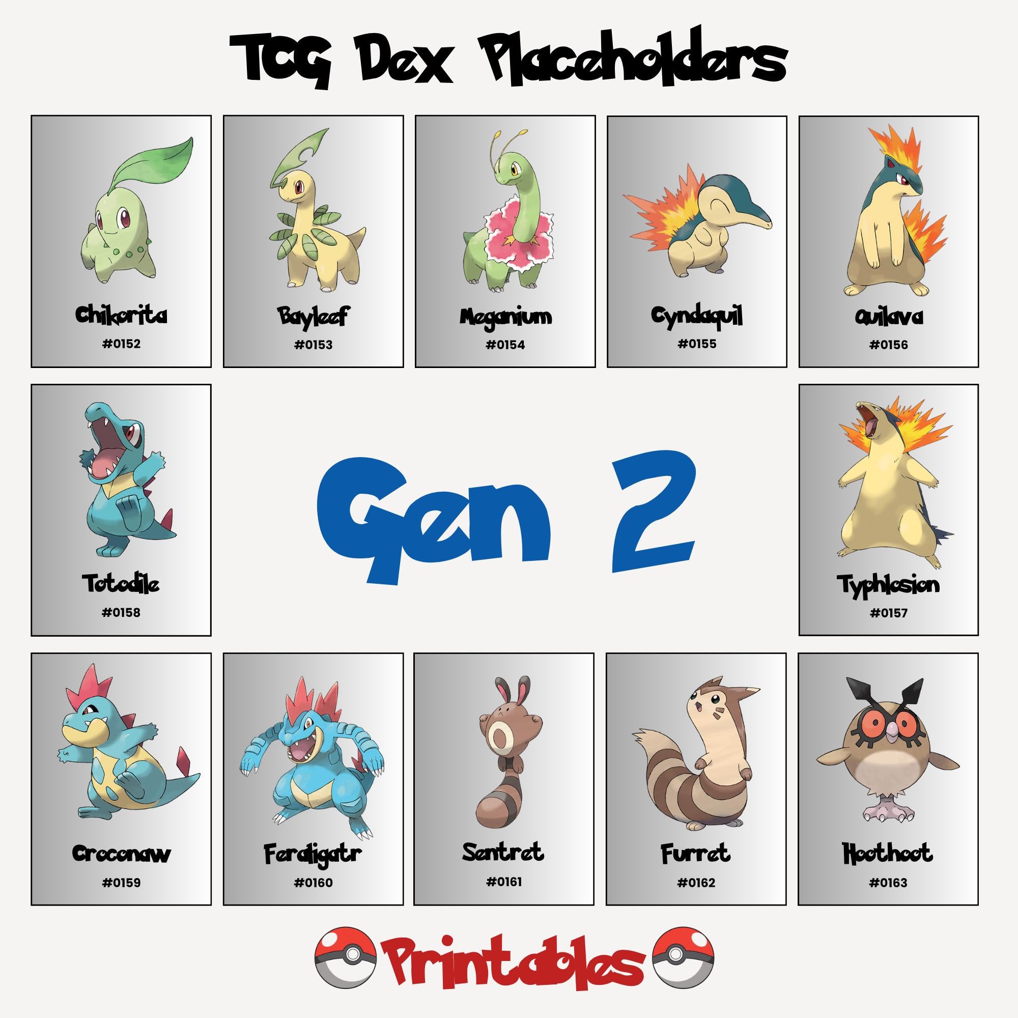Pokemon Gen 2 Binder Inserts | Johto Collection (Digital Download), National Pokedex Placeholder