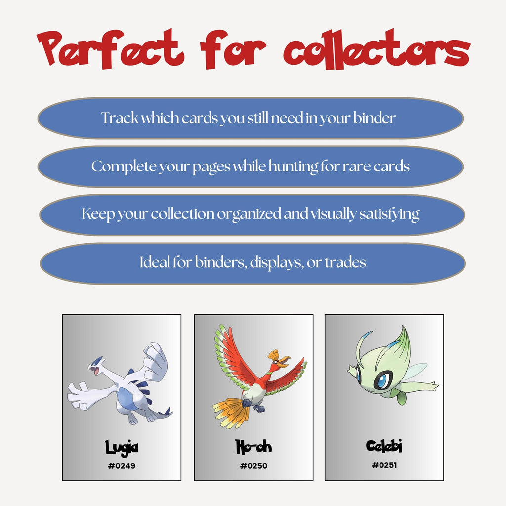 Pokemon Gen 2 Binder Inserts | Johto Collection (Digital Download), National Pokedex Placeholder
