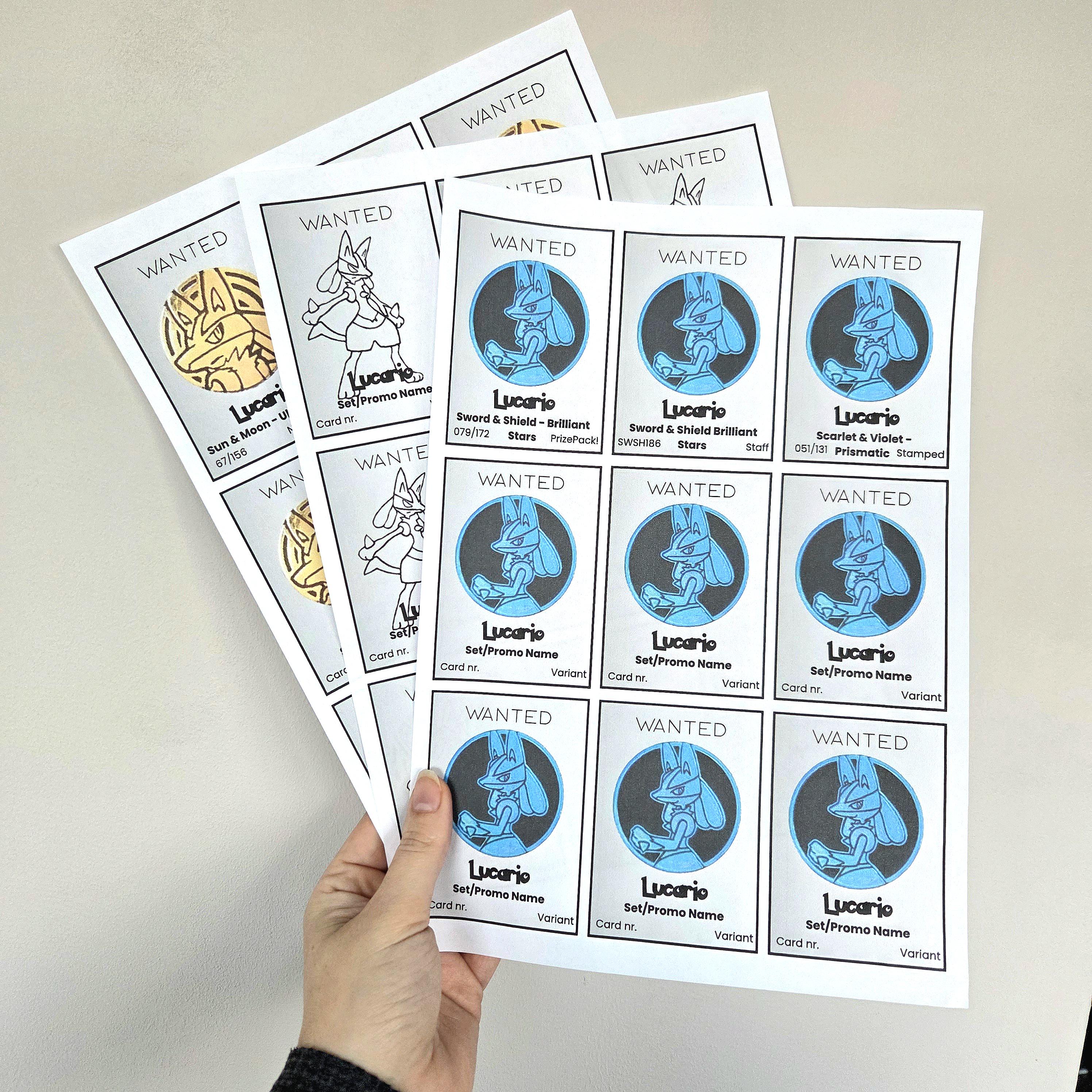 Lucario Pokémon TCG Binder Placeholders | Adjustable | Collection Tracker (Digital Download)
