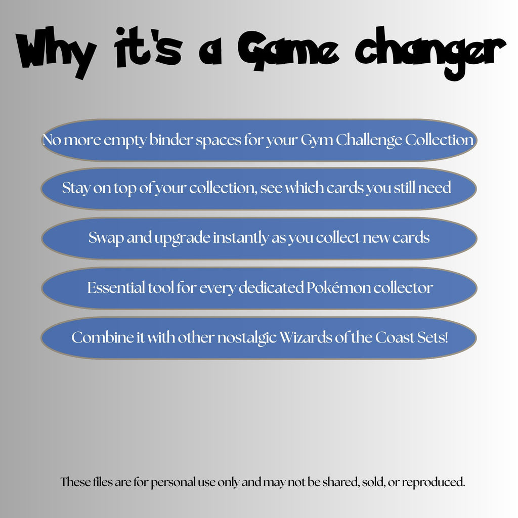 Gym Challenge master set checklist highlighting the benefits of tracking and upgrading your Pokémon card collection.
