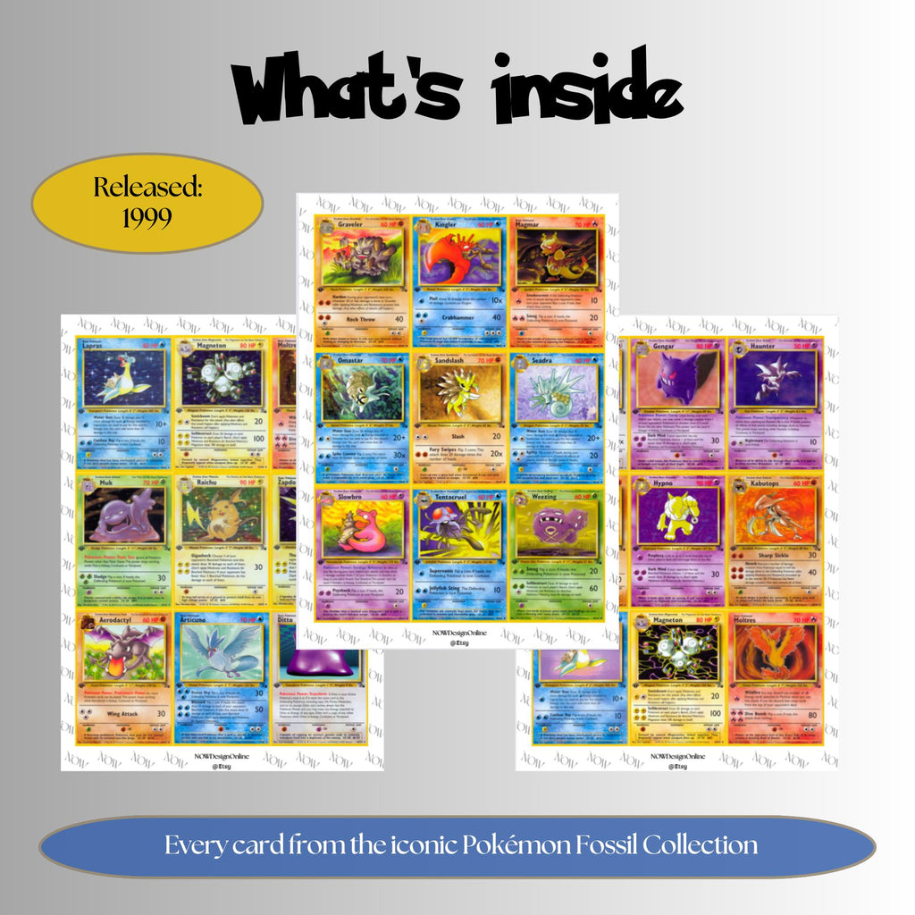 Fossil Binder Pages, Pokemon Placeholders, Printable Master Set TCG, Digital Download
