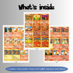 Charmander binder pages set overview showing the included Pokémon cards to print and cut for your binder sleeves.