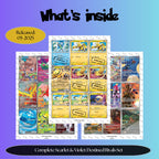 Destined Rivals master set overview showing the included Pokémon cards to print and a full color checklist for the Scarlet Violet binder.