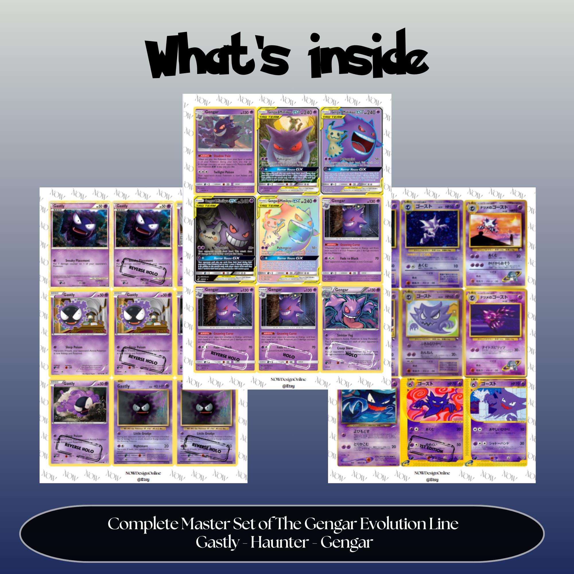 Gengar Evolutions Cameo Binder Cards set overview showing the included Pokémon cards to print and cut for your binder sleeves.