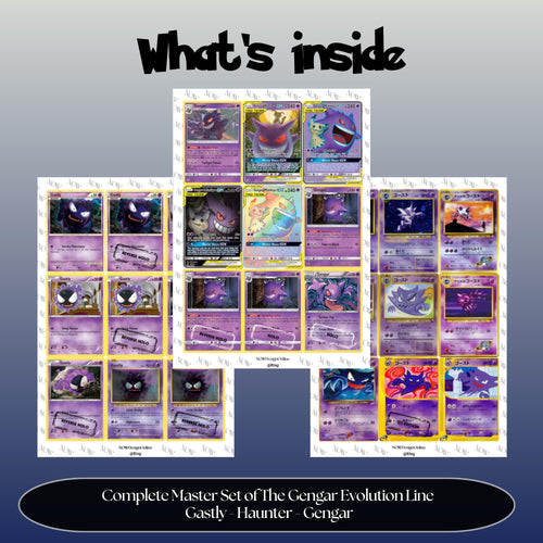 Gengar Evolutions Cameo Binder Cards set overview showing the included Pokémon cards to print and cut for your binder sleeves.