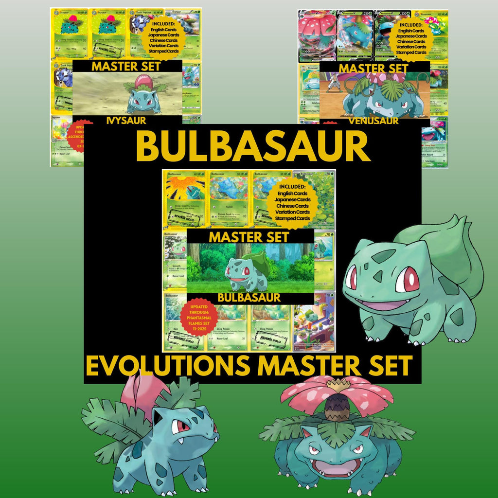 Bulbasaur Evolutions Master Set Bundle Binder Placeholders: English, Japanese, Chinese (PDF Downloads)