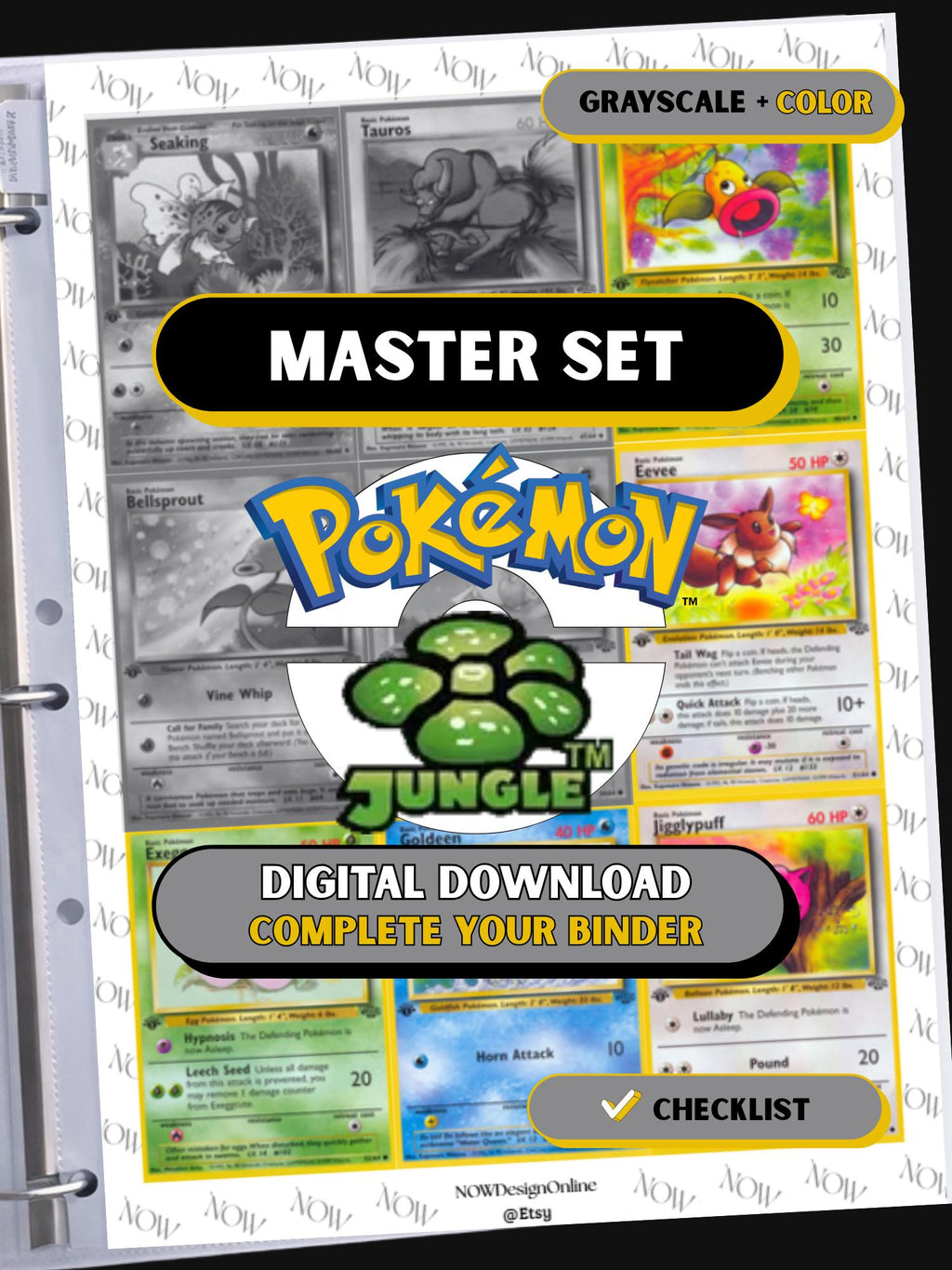 Jungle Set Binder Pages, Pokemon Placeholders, Printable Master Set TCG, Digital Download