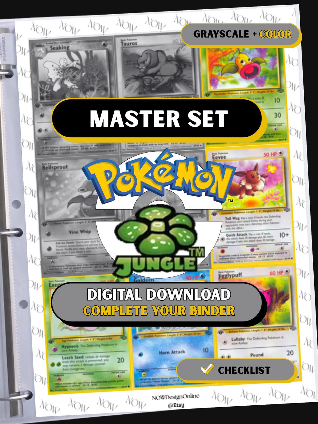 Jungle Set Binder Pages, Pokemon Placeholders, Printable Master Set TCG, Digital Download