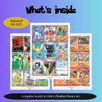 Obsidian Flames master set overview showing the included Pokémon cards to print and a full color checklist for the Scarlet Violet binder