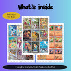 Paldea Evolved master set overview showing the included Pokémon cards to print and a full color checklist for the Scarlet Violet binder.
