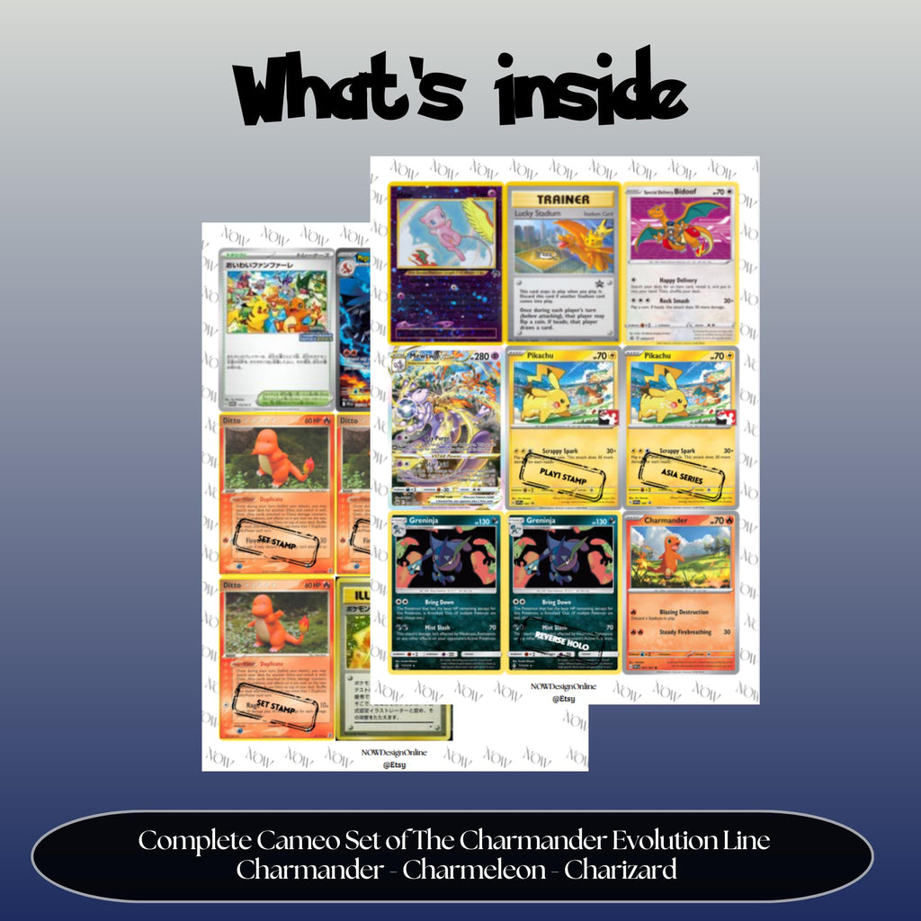 Example of what's inside: the printable sheets of the Charmander Evolutions placeholders for your binder.