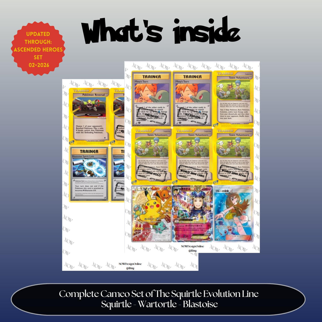 Example of what's inside: the printable sheets of the Squirtle Evolutions placeholders for your binder.