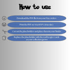 Kyogre cards digital download instructions explaining how to print, cut, and place placeholders in a Pokémon binder.