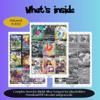 Silver Tempest master set overview showing the included Pokémon cards to print and a full color checklist for the Sword & Shield binder.