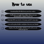 Golduck cards digital download instructions explaining how to print, cut, and place placeholders in a Pokémon binder.