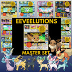 Eeveelutions set binder page showing grayscale and color Pokémon cards, designed as a digital download to complete a collector’s binder.