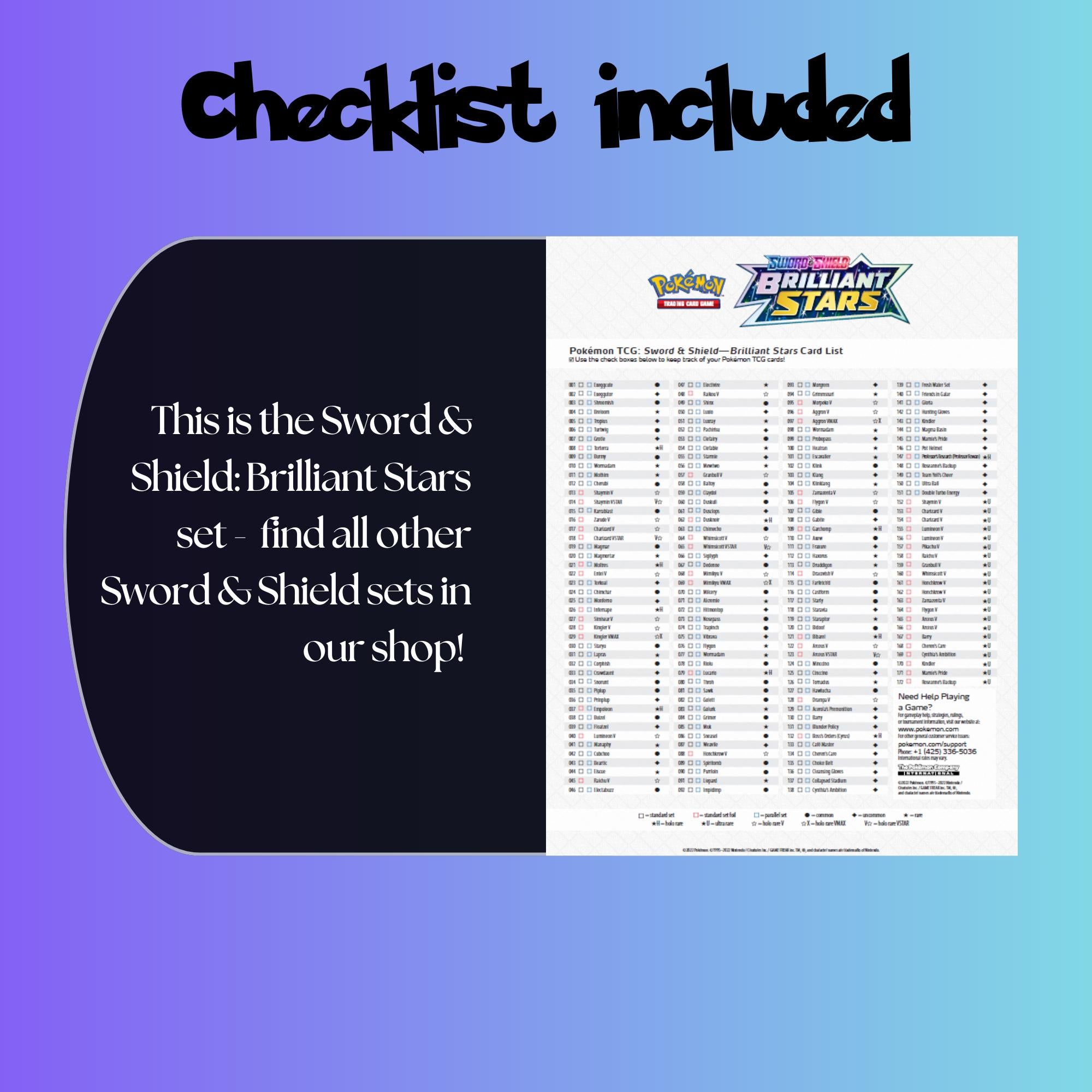Example of the checklist that’s included to see which cards are all in the Brilliant Stars set from the Sword & Shield Series