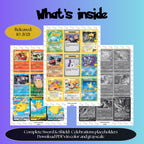 Celebrations master set overview showing the included Pokémon cards to print and a full color checklist for the Sword & Shield binder.