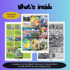 Pokemon Go master set overview showing the included Pokémon cards to print and a full color checklist for the Sword & Shield binder.