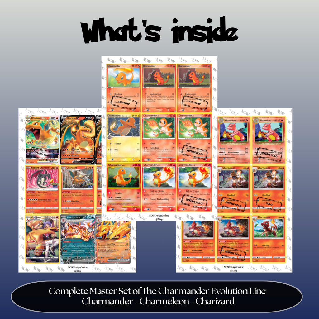 Charmander Evolutions Master Set Bundle Placeholders: English, Japanese, Chinese (PDF Downloads)