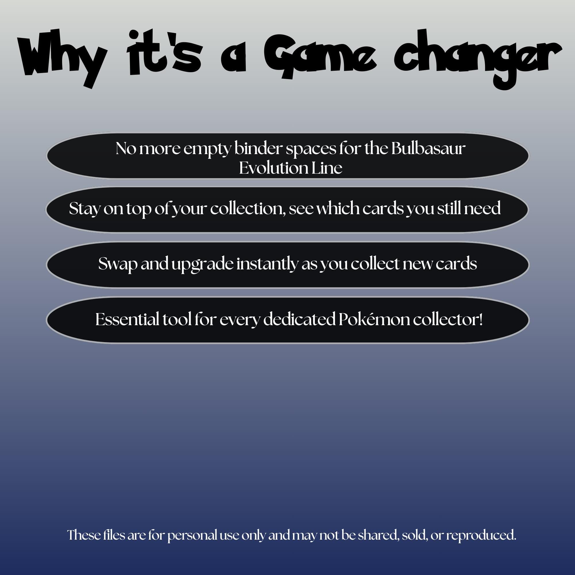 Bulbasaur Evolutions Master Set Bundle Binder Placeholders: English, Japanese, Chinese (PDF Downloads)