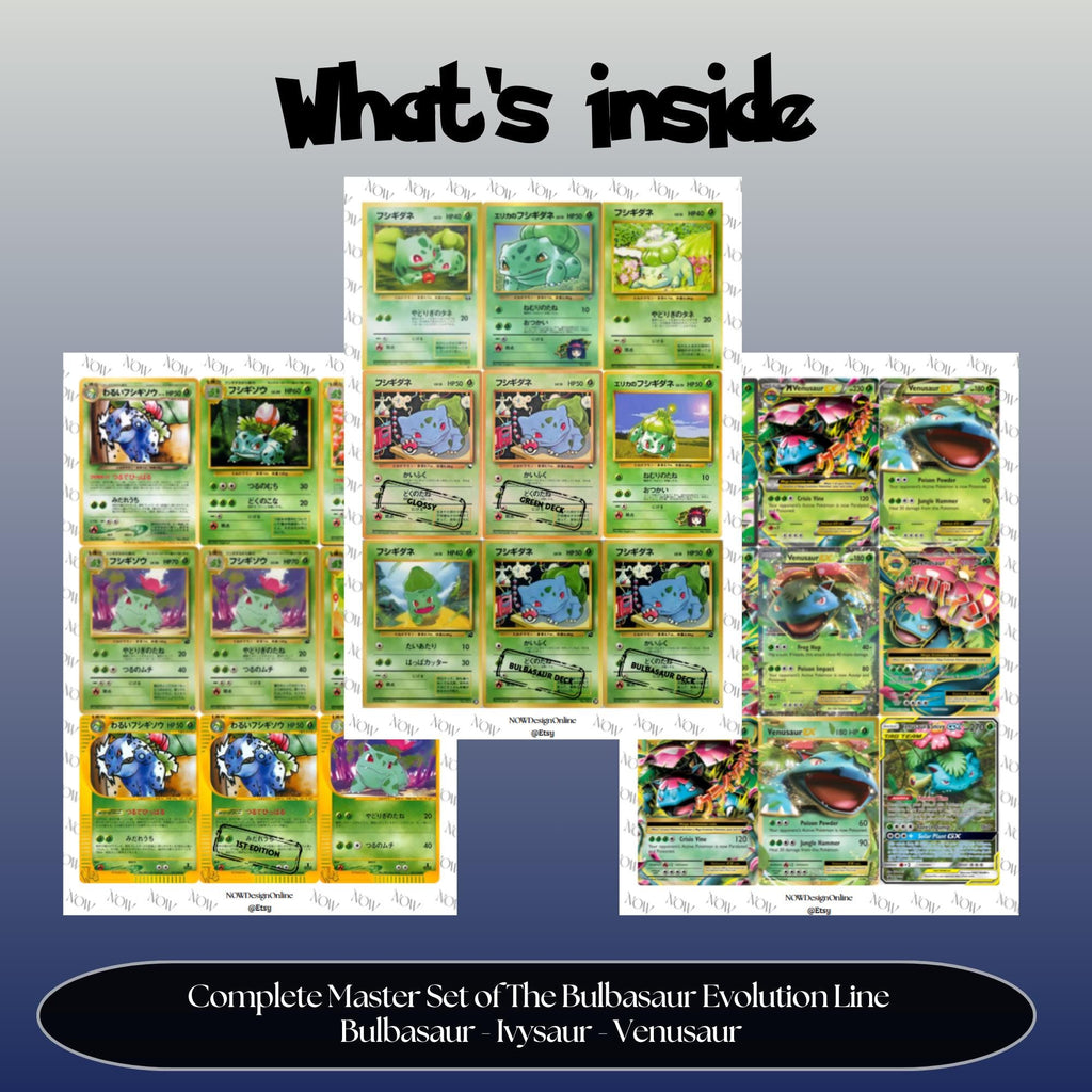 Bulbasaur Evolutions Master Set Bundle Binder Placeholders: English, Japanese, Chinese (PDF Downloads)