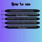 Sword & Shield digital download instructions explaining how to print, cut, and place placeholders in a Pokémon binder.