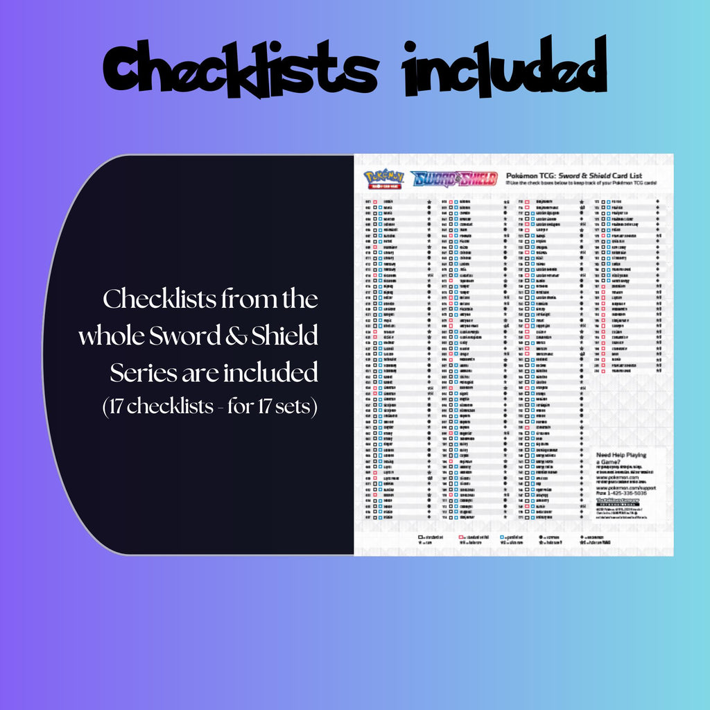 Example of one of the checklists that’s included to see which cards are all in the Sword & Shield Series.