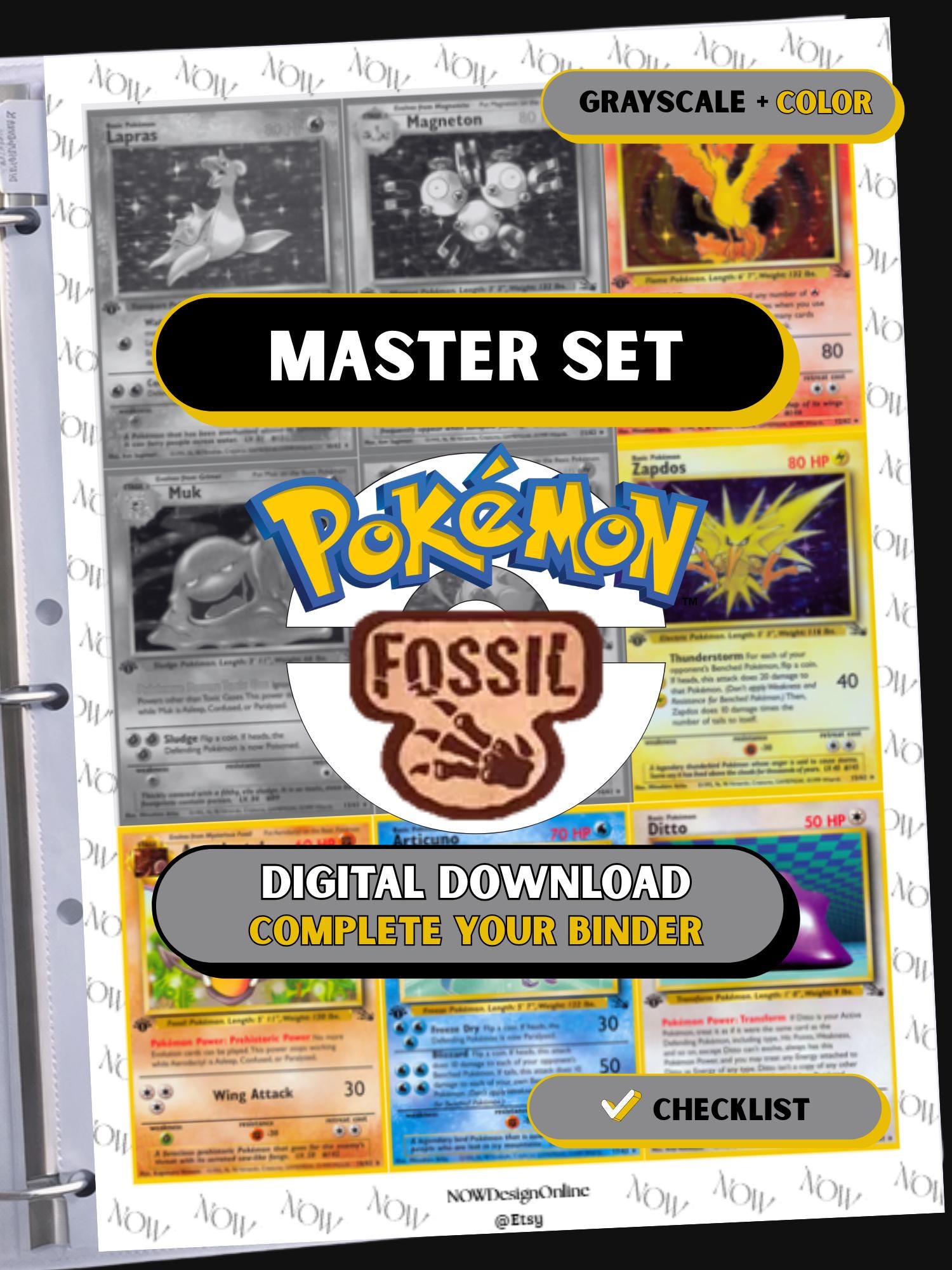 Fossil Binder Pages, Pokemon Placeholders, Printable Master Set TCG, Digital Download