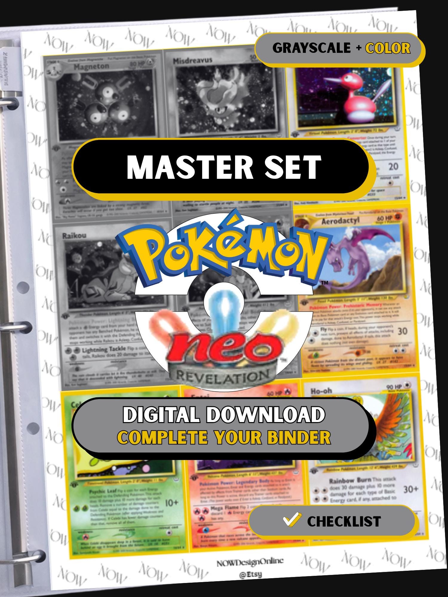 Neo Revelation Binder Pages, Pokémon Master Set, Printable Placeholders, Digital Download