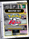 Team Rocket master set binder page showing grayscale and color Pokémon cards, designed as a digital download with checklist to complete a collector’s binder.