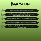 Sceptile cards digital download instructions explaining how to print, cut, and place placeholders in a Pokémon binder.