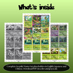 Sceptile binder pages set overview showing the included Pokémon cards to print and cut for your binder sleeves.