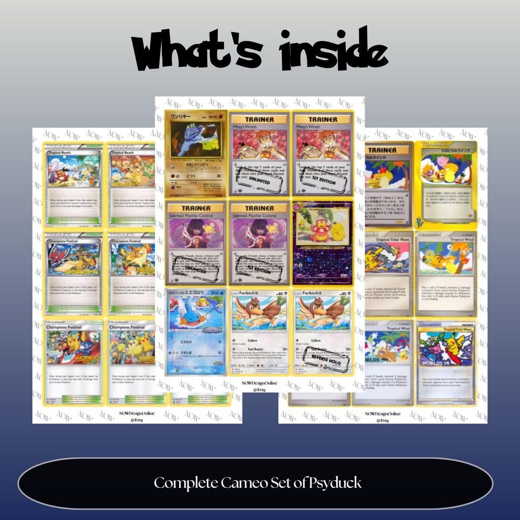 Psyduck Cameo binder pages set overview showing the included Pokémon cards to print and cut for your binder.