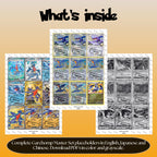 Garchomp binder pages set overview showing the included Pokémon cards to print and cut for your binder sleeves.