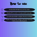 Scarlet Violet Base digital download instructions explaining how to print, cut, and place placeholders in a Pokémon binder.