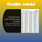 Printable national pokedex checklist showing every Pokémon from #001 to #1025 designed to track Pokémon collection progress.