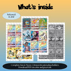 Sun & Moon: Crimson Invasion master set overview showing the included Pokémon cards to print and a full color checklist for the Sun & Moon binder.