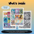 Sun & Moon: Guardians Rising master set overview showing the included Pokémon cards to print and a full color checklist for the Sun & Moon binder.