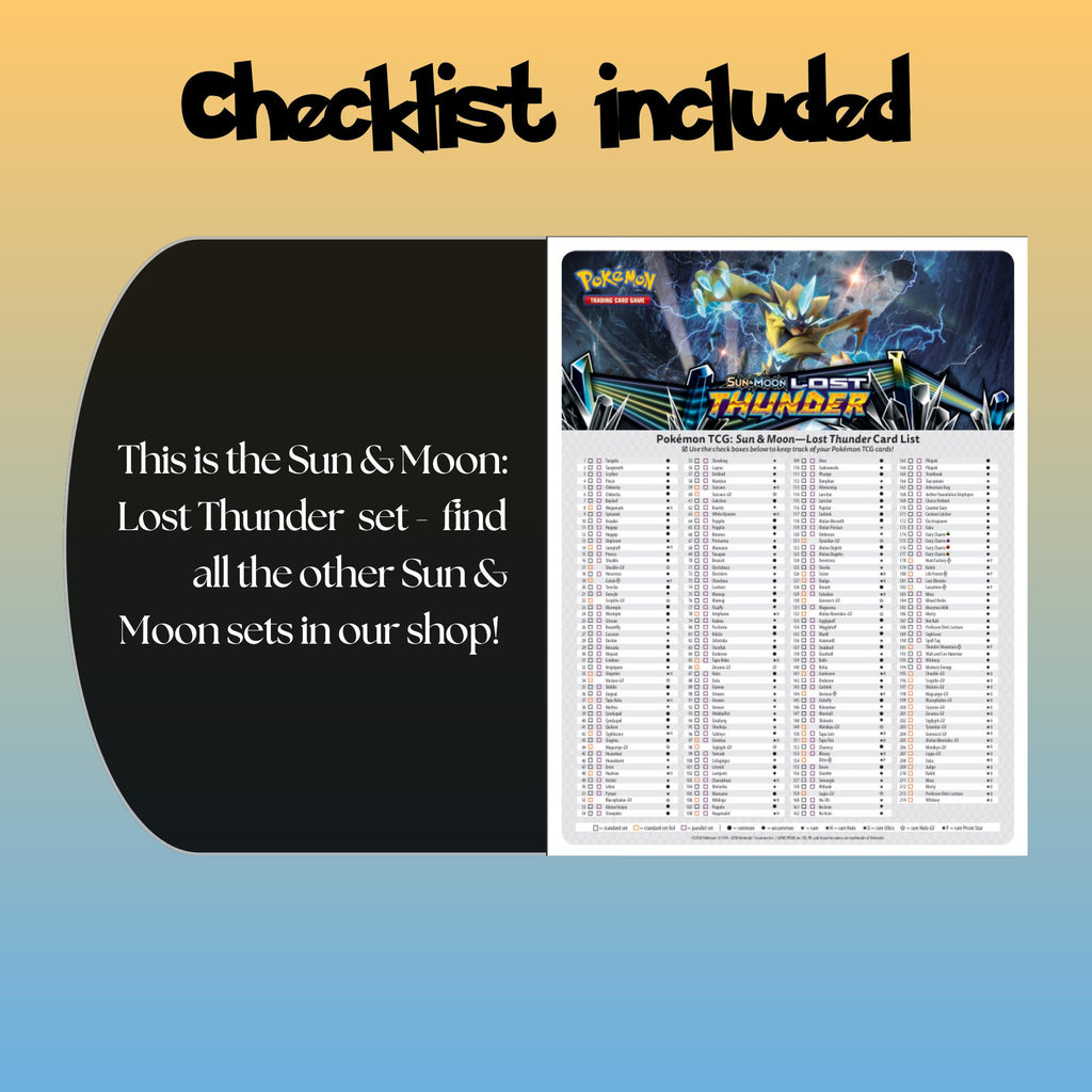 Example of the checklist that’s included to see which cards are all in the Lost Thunder set from the Sun & Moon Series.