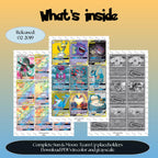 Sun & Moon: Team Up master set overview showing the included Pokémon cards to print and a full color checklist for the Sun & Moon binder.