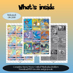 Unified Minds master set overview showing the included Pokémon cards to print and a full color checklist for the Sun & Moon binder.