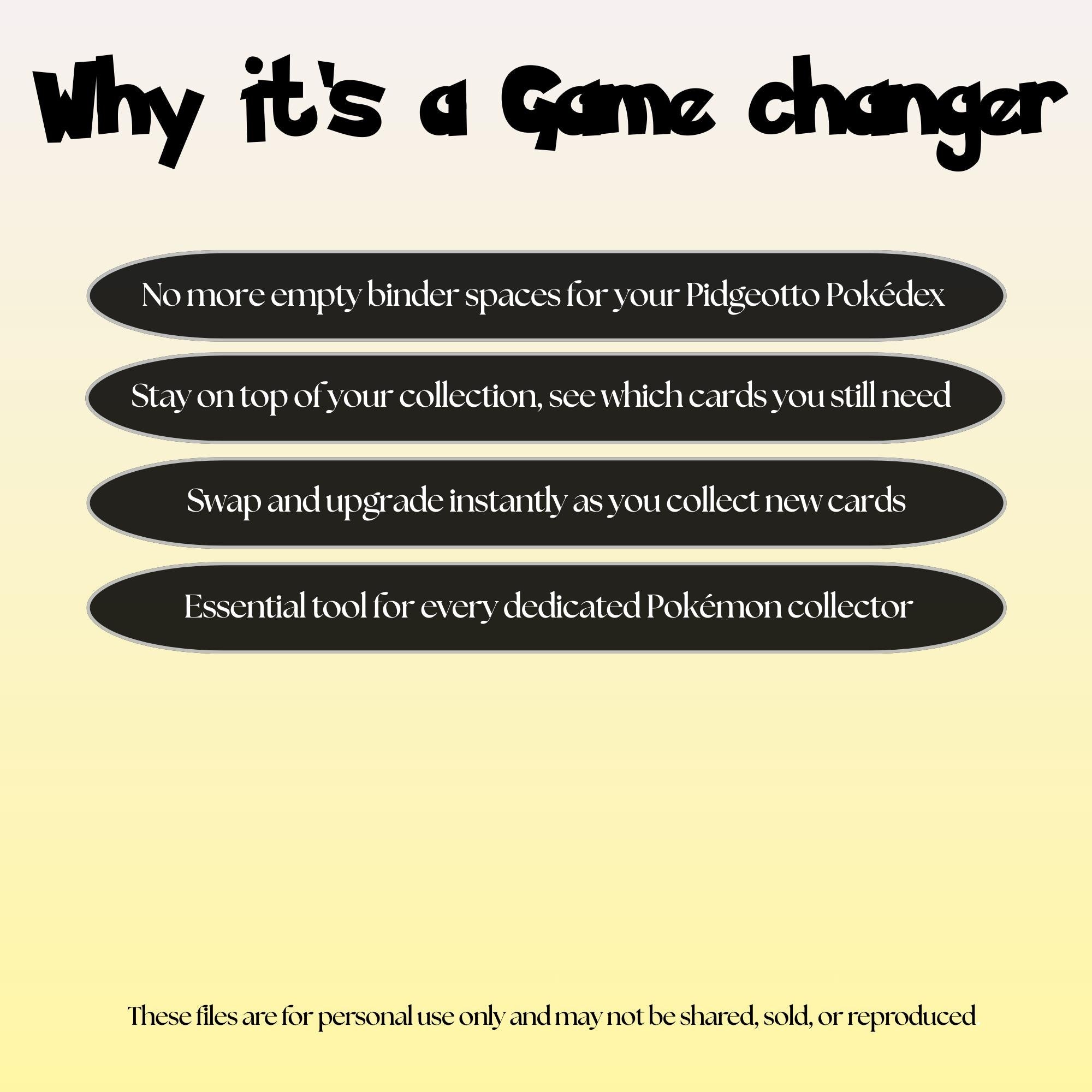 Pidgeotto set checklist highlighting the benefits of tracking and upgrading your Pokémon card collection.