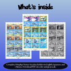 Prinplup binder pages set overview showing the included Pokémon cards to print and cut for your binder sleeves.
