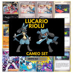 Lucario & Riolu Cameo binder pages set showing grayscale and color Pokémon cards, designed as a digital download to complete a collector’s binder.